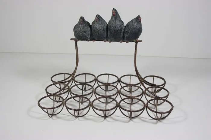 Egg holder set - "Kippen op stok" - Iron, Resin