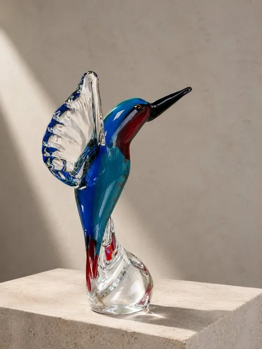 Sculpture, Handgemaakt glaskunst sculptuur – Kolibrie met uitgespreide vleugels – Kleurrijk kunstglas - 22 cm - Glass
