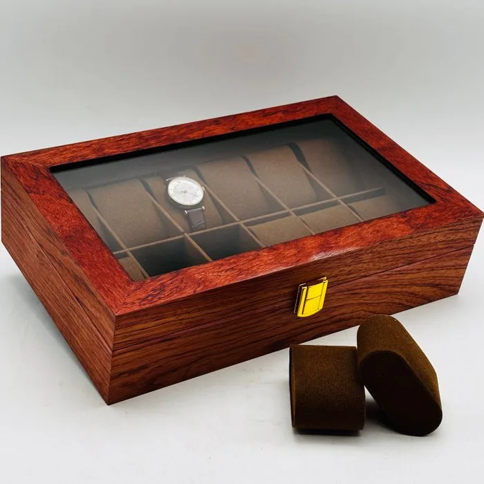 Prestige - Jewellery box - Vintage wood watch box with lid - Wood, Luxe 12 watches, fabric interior, flap closure