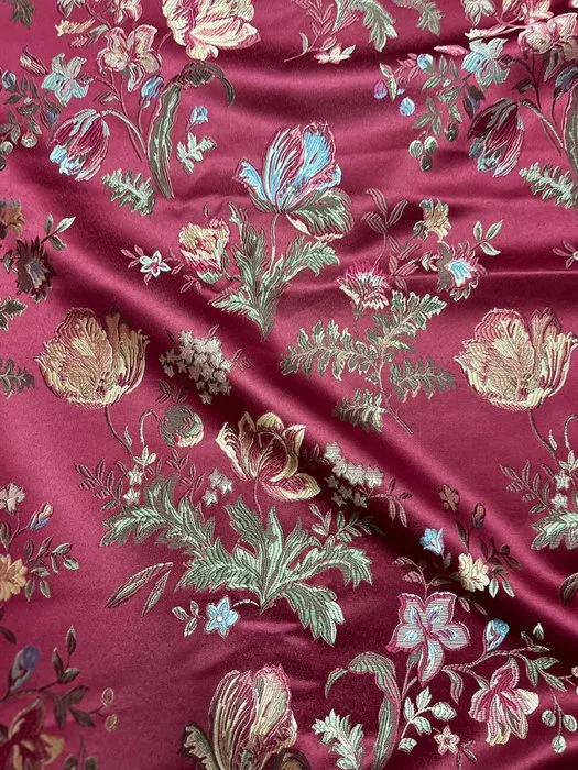Elegante tessuto San Leucio rosso bordeaux floreale - Textile - 280 cm - 150 cm