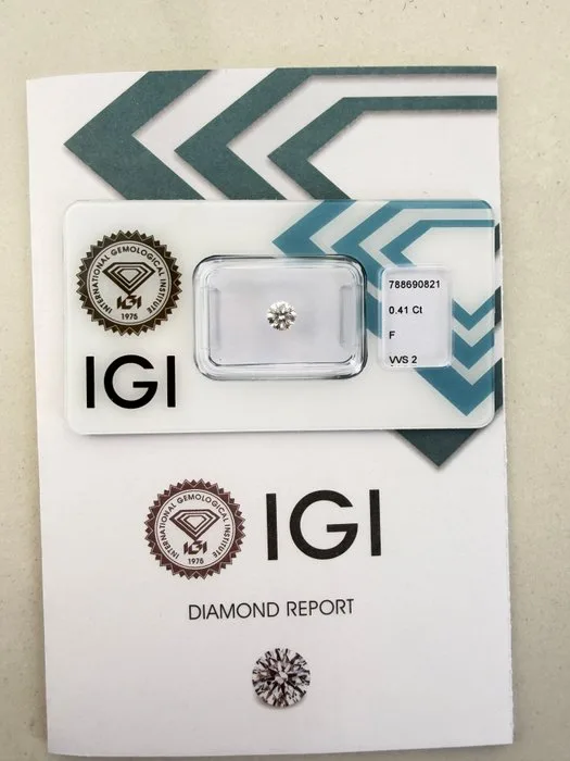 1 pcs Diamond (Natural) - 0.40 ct - Round - F - VVS2 - International Gemological Institute (IGI)