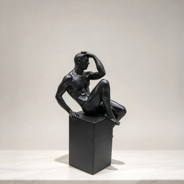 Sculpture, Black Thinker Sculpture - 25 cm - Resin