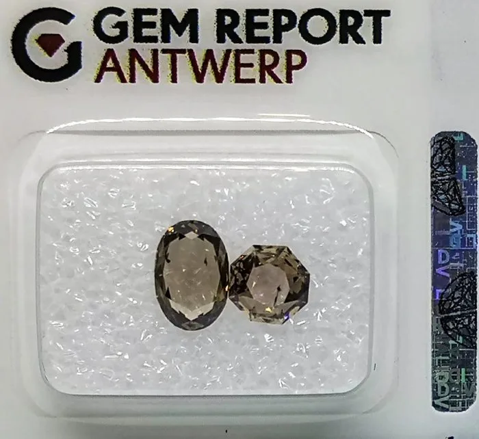 2 pcs Diamond (Natural coloured) - 1.22 ct - Fantasy Mixed brown - SI1, I1 - Gem Report Antwerp (GRA)