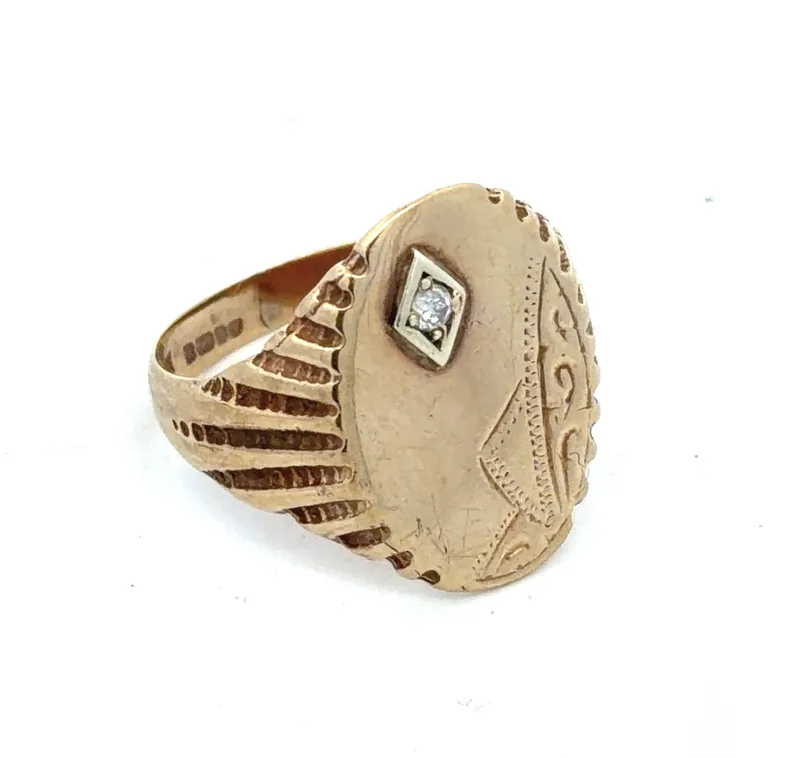 9CT Gold Diamond Set Signet Ring