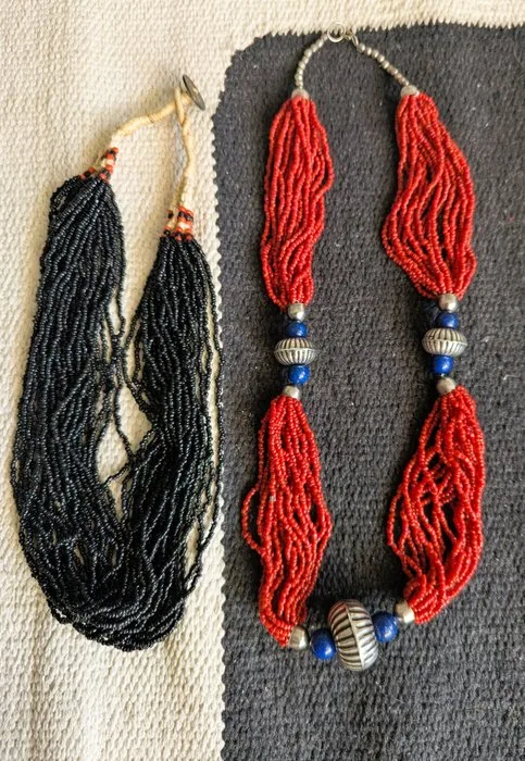 Glass beads, metal, lapis lazuli - Necklace - (x2) India Nagaland