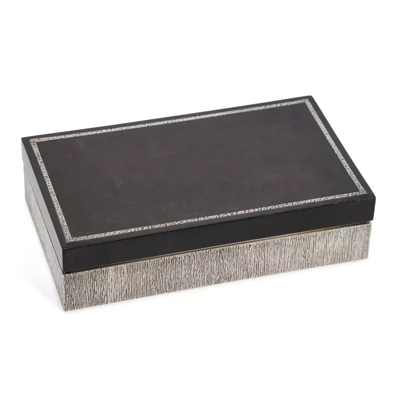 An Elizabeth II Modernist Silver-Mounted Cigar/ Cigarette Box by House of Lawrain, London 1975, of rectangular form