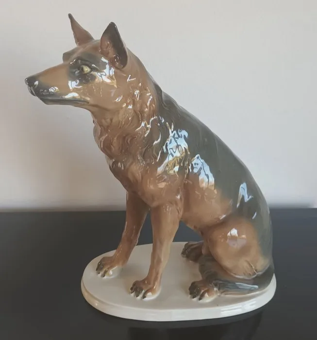 Statuette, Fraai Gestileerd Porseleinen Herdershond van Hutschenreuter - 31.5 cm - Porcelain