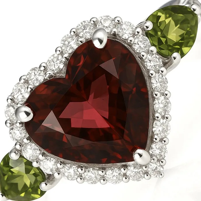 Ring - 18 kt. White gold, Diamonds - Tourmaline - Peridot - 3.36ct. tw. - Made in Italy - Handmade