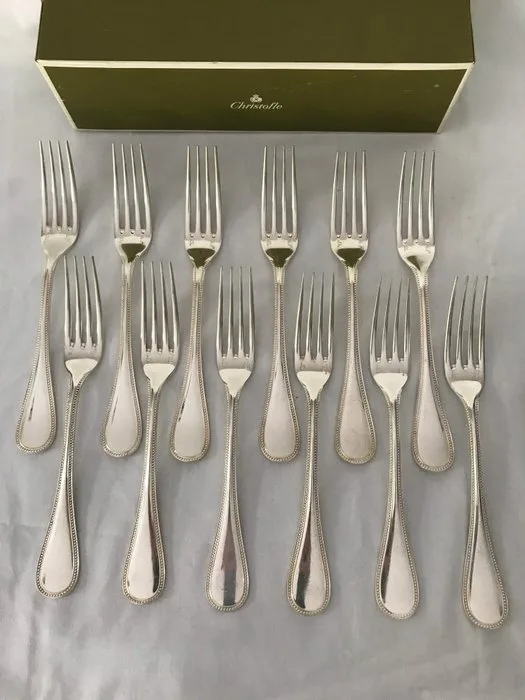 Christofle - Fork - Set of 12 dinner forks, Pearl pattern - silvered metal