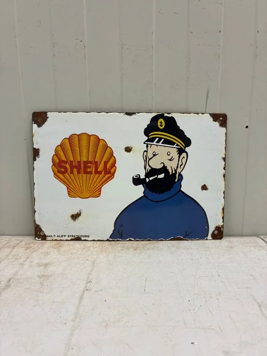 Shell – Kapitein Haddock – Emaille Reclamebord – Kuifje - Enamel sign - Enamel