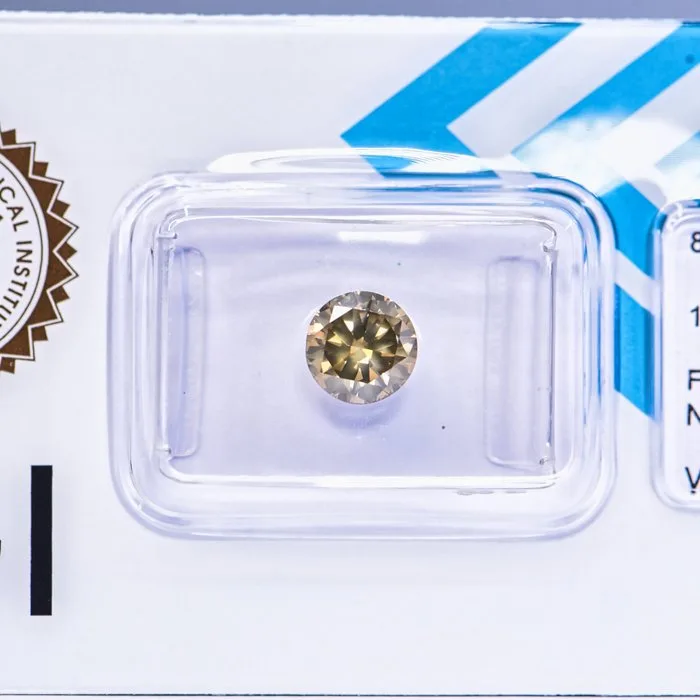 1 pcs Diamond (Natural coloured) - 1.21 ct - Round - Fancy deep Greyish, Greenish Yellow - VS2 - International Gemological Institute (IGI) - VG