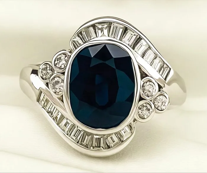 Ring - 18 kt. White gold Sapphire - Diamond