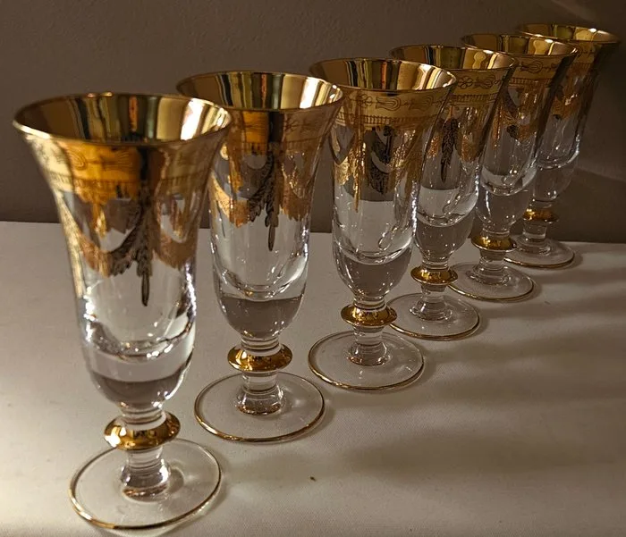 ISMIE LUX - Drinking service (6) - all gold superior and heavy giants jewels - Crystal