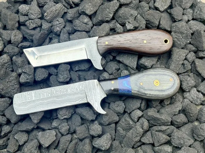 Hekito - Kitchen knife - Cowboy knife, EDC knife - Exclusive Vintage Collector Kitchen knife (6091) - Steel Less Steel, Epoxy Wangi wood & Exotic Wood Handle - Japan - Skinner knife