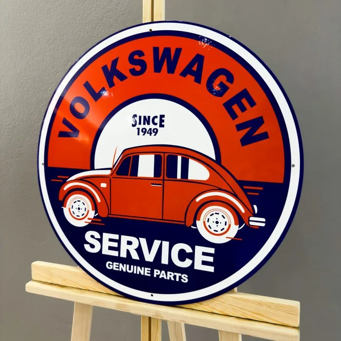 Sign - Volkswagen - Beetle Service Sign – XL 50 cm – Made of Thick Steel Sheet – Perfect Garage Decor