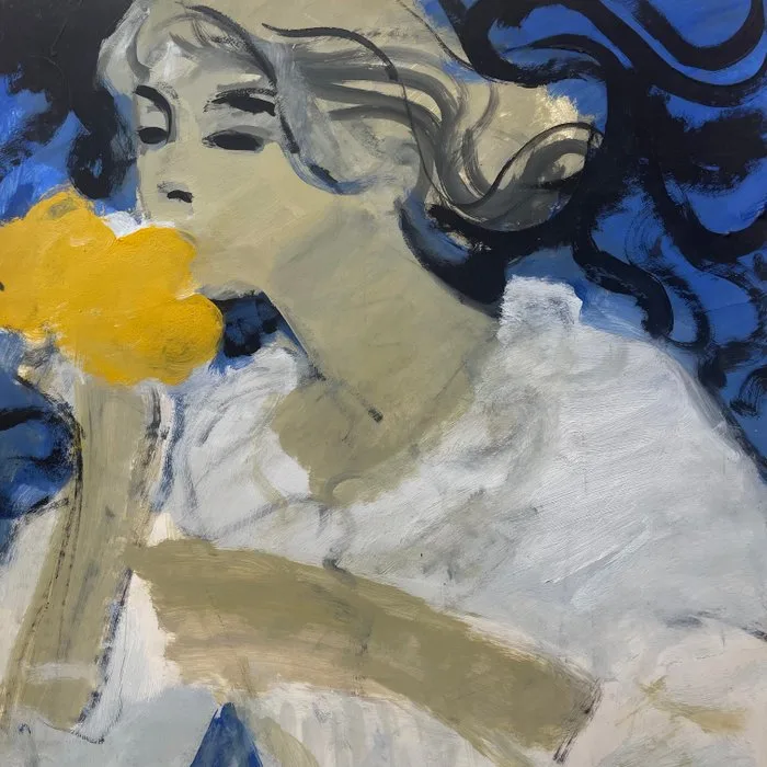 Yves Ganne (1931-2019) - Portait de Femme au bouquet jaune - Etude (vendu