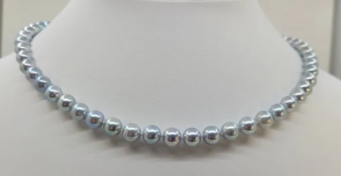 Necklace ALGT Certified Silvery Akoya Pearls -7.0x7.4mm