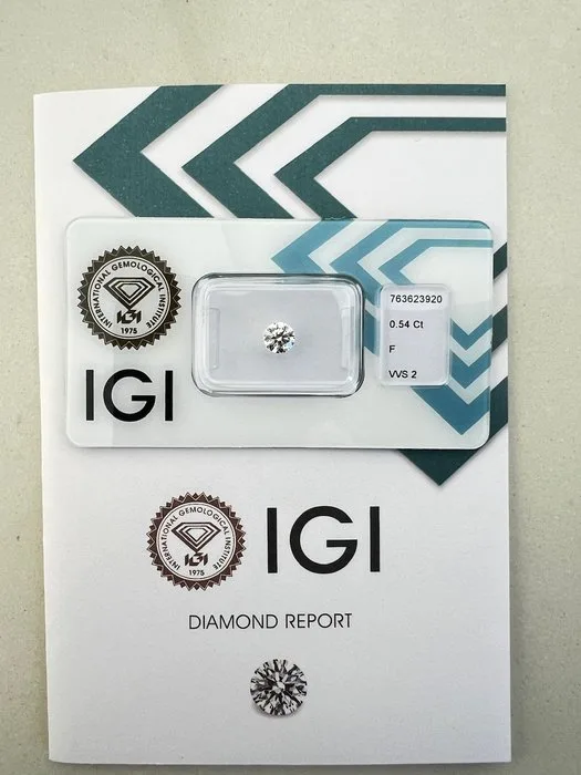 1 pcs Diamond (Natural) - 0.54 ct - Round - F - VVS2 - International Gemological Institute (IGI)