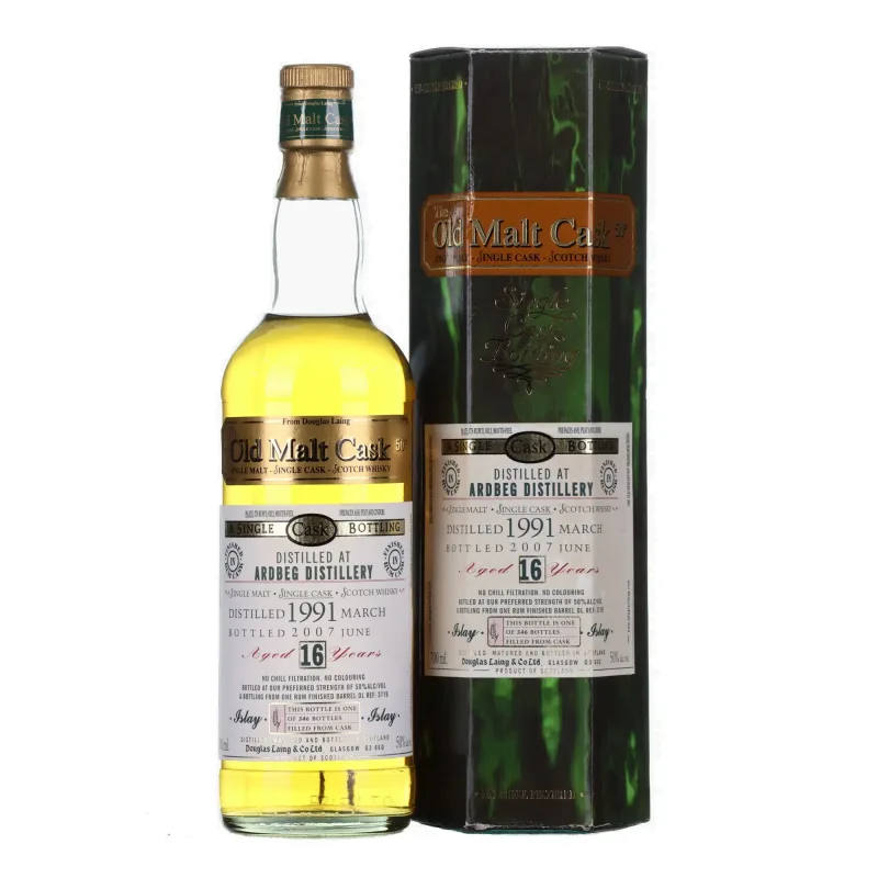Ardbeg – 16 Year Old 1991 Douglas Laing Single Rum Finished Barrel DL 3719 'Old Malt Cask' Islay Single Malt Scotch Whisky (2007) (70cl)