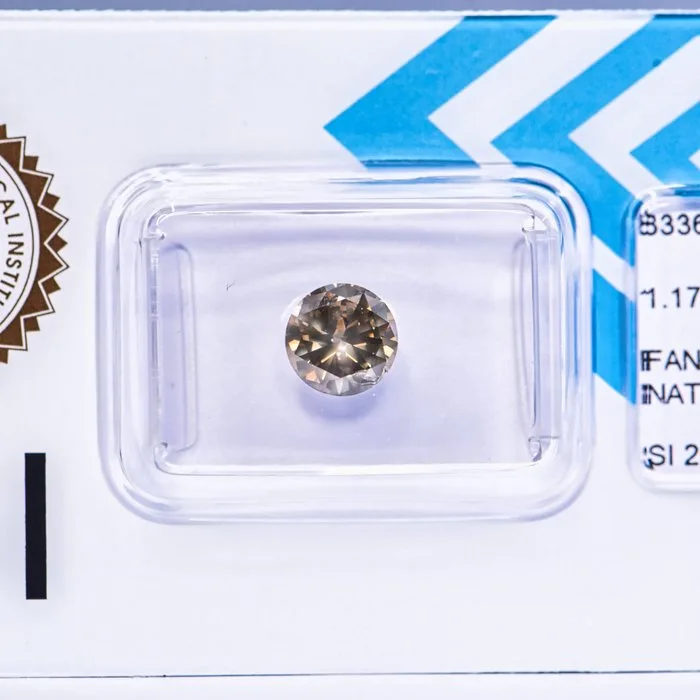 1 pcs Diamond (Natural coloured) - 1.17 ct - Round - Fancy deep Greyish, Greenish Yellow - SI2 - International Gemological Institute (IGI) - VG