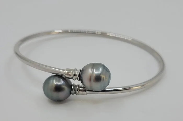 Bracelet 9x10mm Silvery Tahiti Pearls, Silver