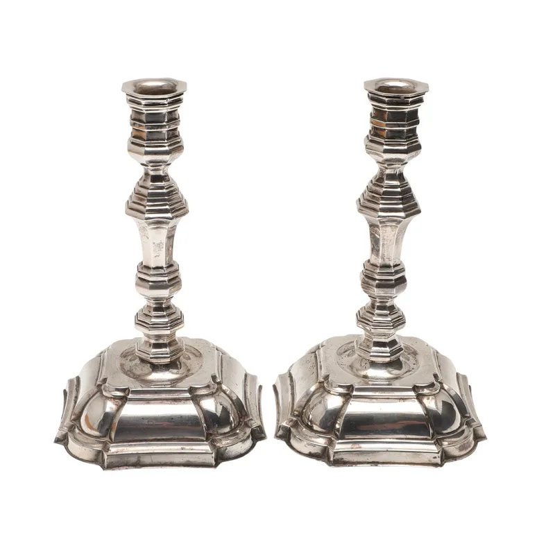 A Pair of George II Style Silver Plated Candlesticks