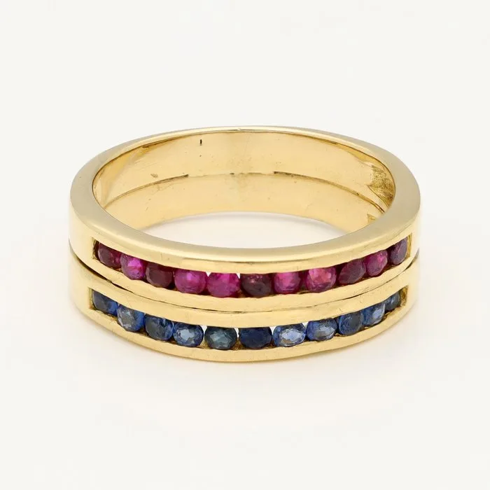 Ring - 18 kt. Yellow gold - Sapphire, Ruby