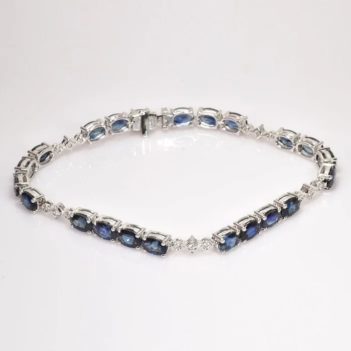 Bracelet - 18 kt. White gold - 13.11ct. tw. Sapphire - Diamond - "IGI Certificate"