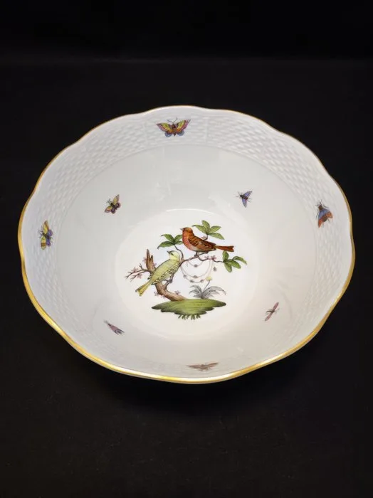 Herend - Bowl - 366/RO runde Salatschüssel/Beilagenschüssel Ø/H 22,2x8,5 cm Rothschild mit Goldrand - Porcelain