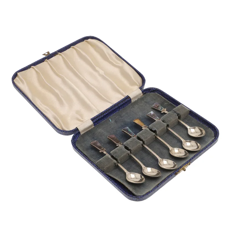 A Cased Set of Six New Zealand Silver Coffee Spoons