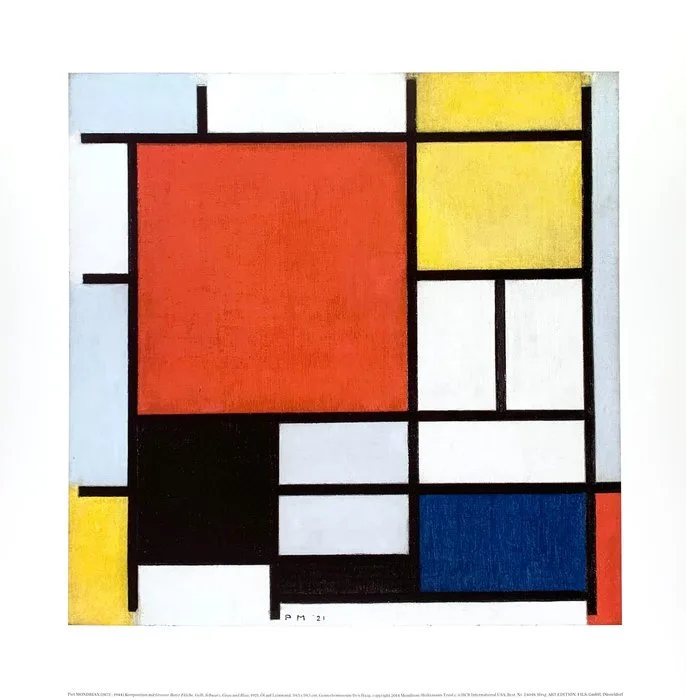 Piet Mondrian (1872-1944) after - Artprint - Composition yellow, black, gray, blue - 70 x 70 cm