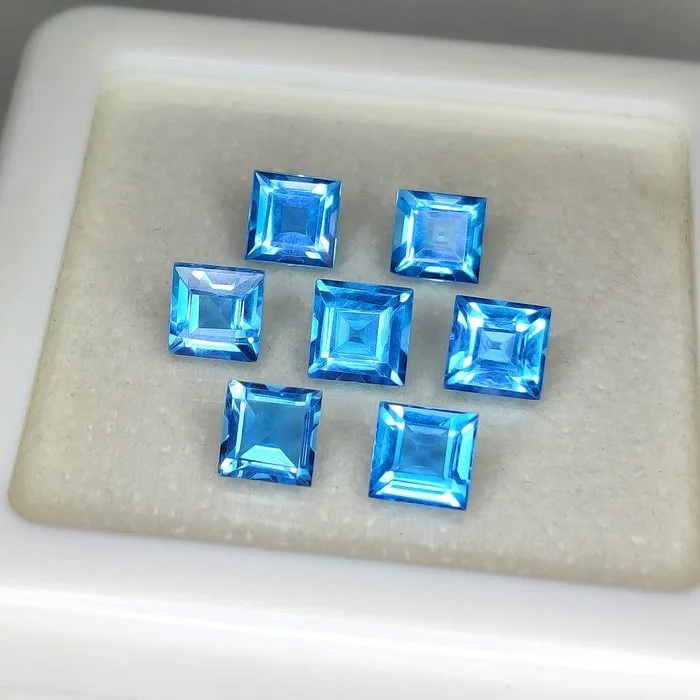 7 pcs Blue Topaz - 9.92 ct - International Colored Gemstone Association (ICA GemLab) - Swiss Blue !