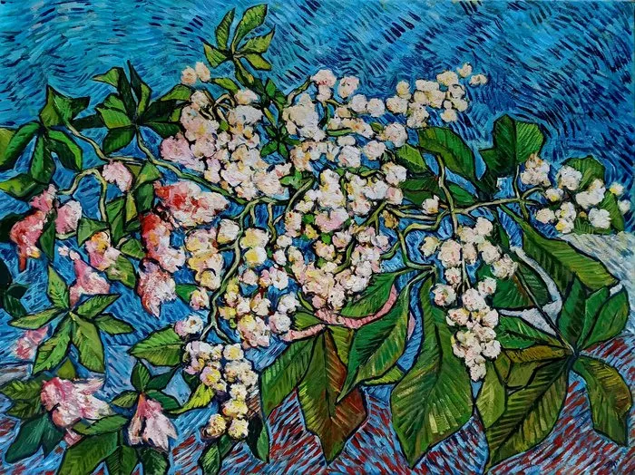 Italian school (XX) - Blossoming Chestnut Branches - Homage to Van Gogh
