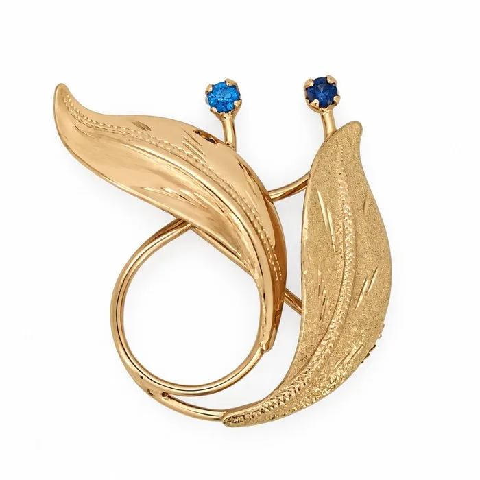Brooch - 18 kt. Yellow gold - 0.16ct. tw. Sapphire - Made in Italy - Handmade