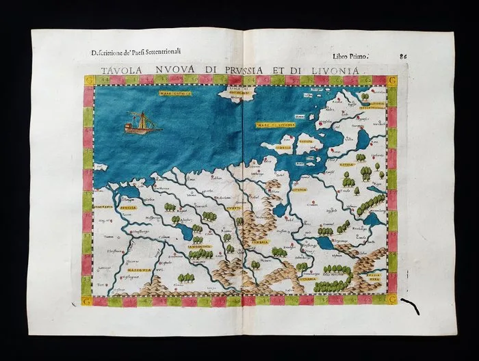 Europe - Eastern Europe / Poland / Lithuania / Vilnius / Krakow / Russia / Baltic Sea / Livonia; Rosaccio / Magini / Tolomeo - Tavola Nuova di Prussia et di Livonia - 1581-1600