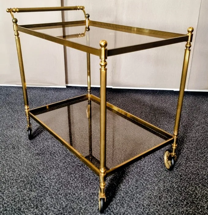 Serving trolley - Brass, Glass