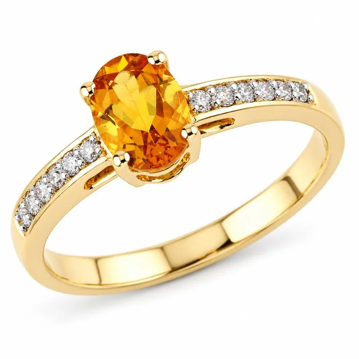 Ring - 14 kt. Yellow gold - 0.84ct. tw. Heliodor - Diamond - Certified Gold Jewelry