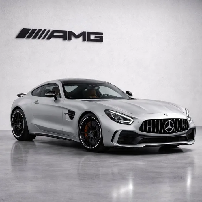 Mercedes-Benz - AMG logo on wall with Mercedes-AMG GT - AMG - Sign - ABS