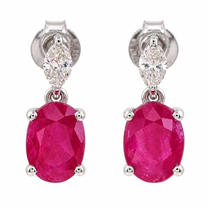 Earrings - 14 kt. White gold - 2.49ct. tw. Ruby - Diamond