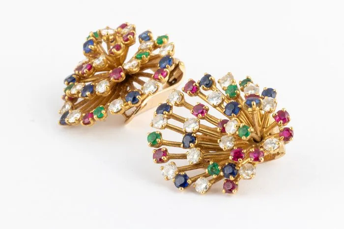 Cartier - Earrings - 18 kt. Yellow gold - 4.22ct. tw. Diamond (Natural) - Mixed gemstones - Collection Tutti Frutti