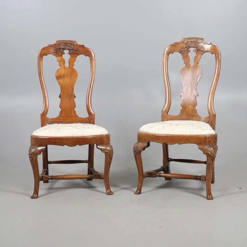 A Pair of Early 19th Century Continental Walnut Side Chairs