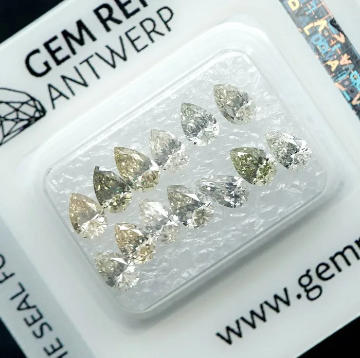 13 pcs Diamond (Natural) - 2.38 ct - Pear - H, G - VS1, SI1 - Gem Report Antwerp (GRA)