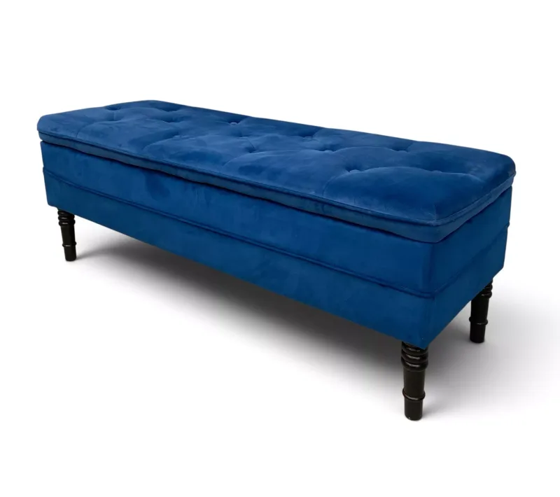 A contemporary ottoman footstool with hinged top in deep buttoned upholstery. H.49 x W.128 x D.49cm