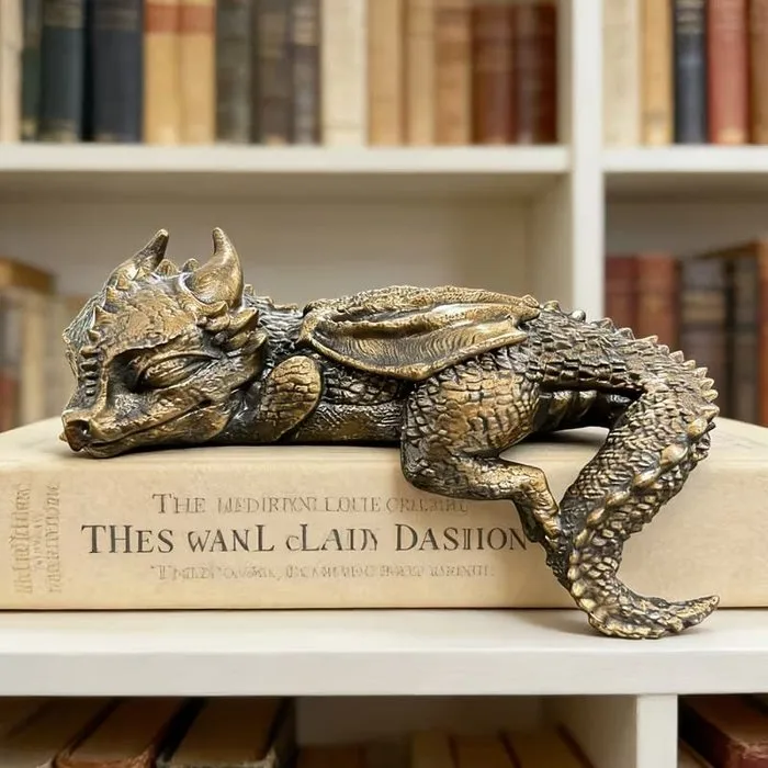 Sleeping Dragon Statue - Durable Resin Figurine Suitable for Bookshelf Decor, Sleeping Dragon - Statue, Sleeping Dragon Resin Sculpture - 7.8 cm - Resin, Bronze
