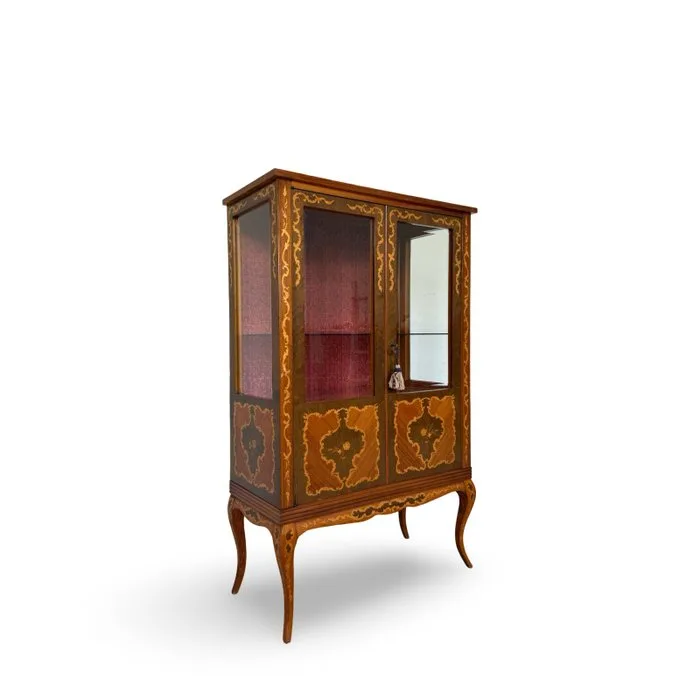 Liquor cabinet - Wood, veneered, Glass, Brass, Textile