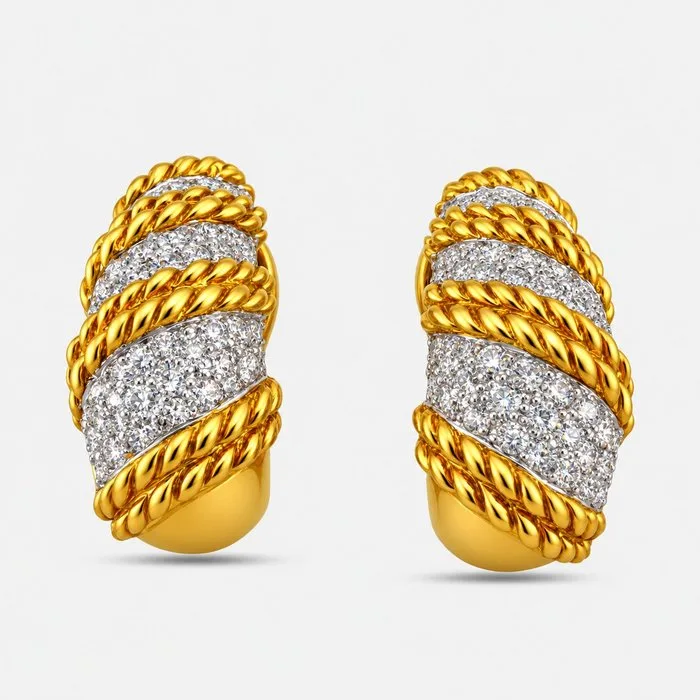 Earrings - 18 kt. Yellow gold, 18K Yellow Gold 1.00ct Diamond Three-Row Swirl Earrings - 1.00ct. tw
