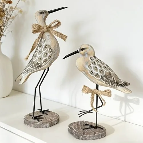 Sculpture, Set of 2 Vintage Seagull Figurines – Coastal Ocean Inspired Decorative Bird Sculptures - 36 cm - Wood, Metal
