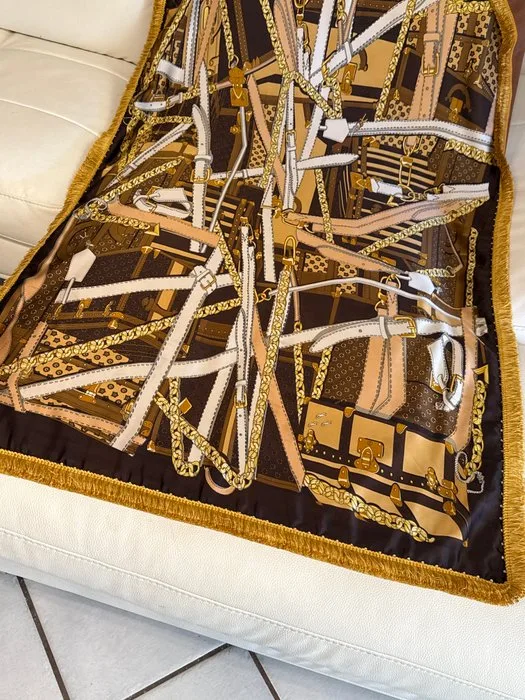 San Leucio - contemporary equestrian-themed plaid in cashmere silk - Throw - 195 cm - 95 cm