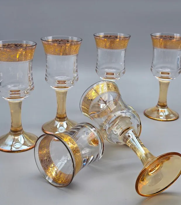 Cristalli Italiani CreArt - Drinking service (6) - 24kt gold - Champagne flutes with 24kt gold