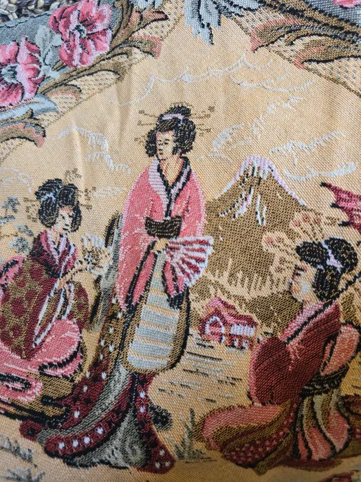 Arazzo Ovale in Gobelin a Rilievo con Frange in Lana 153cmx175cm - Tapestry - 175 cm - 153 cm - Oriental Geisha Motif